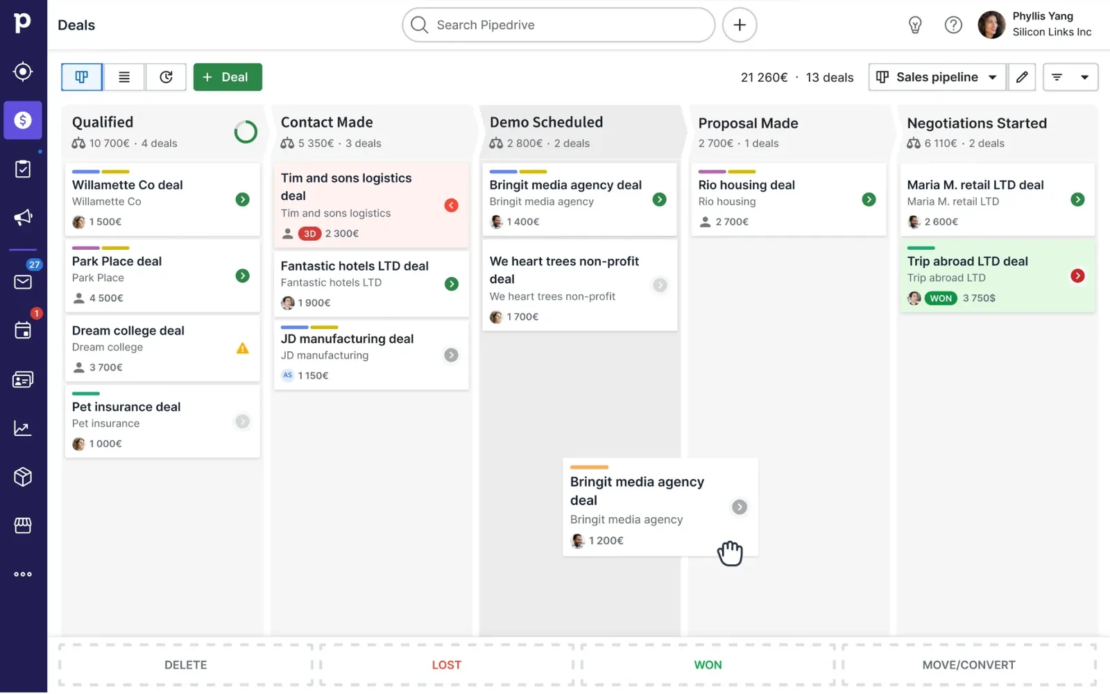Pipeline de deals no Pipedrive